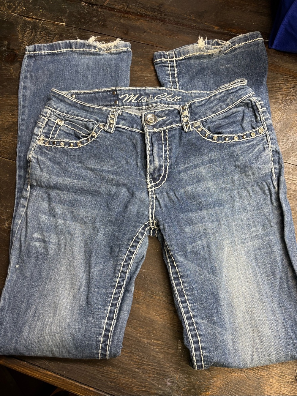 Miss Chic Jeans Distressed Light Blue Women's Jeans with Contrast Stitching
